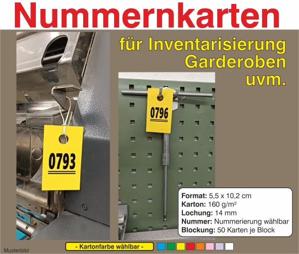 1000 Nummernkarten - Inventarnummern - Inventarisierungsnummern - Garderobenmarken
